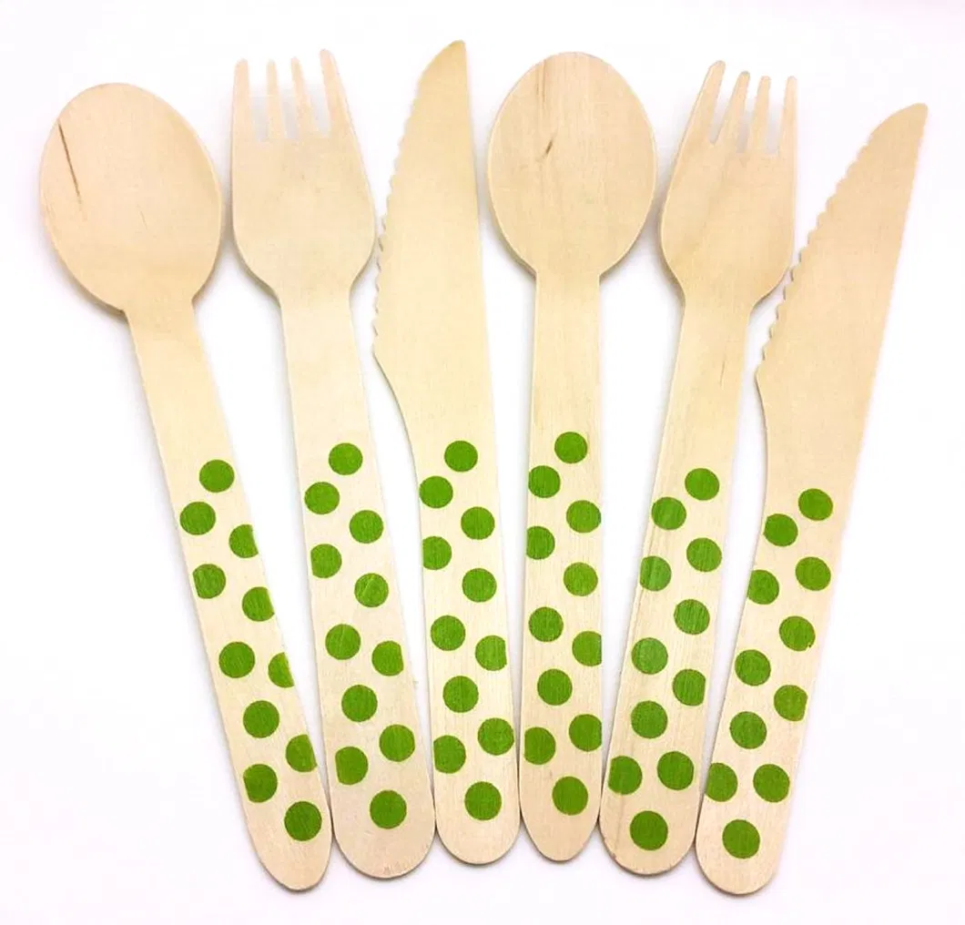 2021 Top Selling Europe Disposable Wooden Knife, Fork and Spoon 3PCS in 1 Set Wooden 16cm Western-Style Knife Natural Cake Spoon with Customized Logo