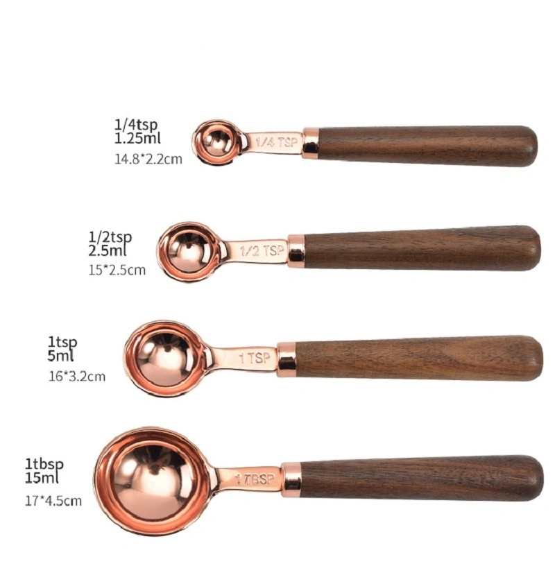 Stainless Steel Cup and Spoon with Wooden Handle Rose Gold Measuring Cups and Spoons Set Bl14413